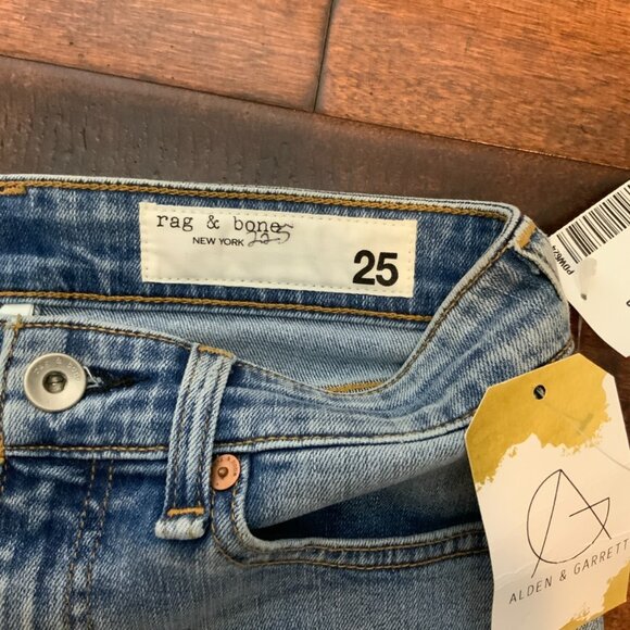 Rag & Bone Blue Montrose Distressed Skinny Jeans, Size 25 - Picture 3 of 6